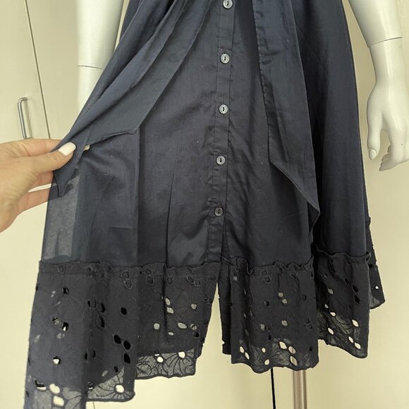 NWT Jones New York Eyelet button Up Navy ruffle twirl Cotton Shirt Dress 6P - Picture 12 of 12